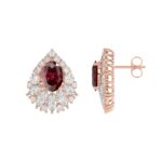 14K ROSE GOLD 4 3/4CT ROUND/MARQUISE/RUBY OVAL DIAMOND LADIES EARRING (RUBY OVAL DIAMOND 2 3/4CT) - Image 2