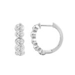 14K WHITE GOLD 1 1/2CT OVAL DIAMOND HOOP EARRINGS - Image 2