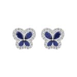 14K WHITE GOLD 1 1/2CT ROUND DIAMOND LADIES EARRINGS (PEAR BLUE SAPPHIRE 8 STONE)