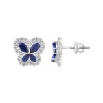 14K WHITE GOLD 1 1/2CT ROUND DIAMOND LADIES EARRINGS (PEAR BLUE SAPPHIRE 8 STONE) - Image 3