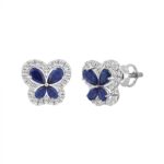 14K WHITE GOLD 1 1/2CT ROUND DIAMOND LADIES EARRINGS (PEAR BLUE SAPPHIRE 8 STONE) - Image 2