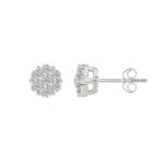 14K WHITE GOLD 1 1/2CT ROUND DIAMOND LADIES FLOWER EARRINGS - Image 2