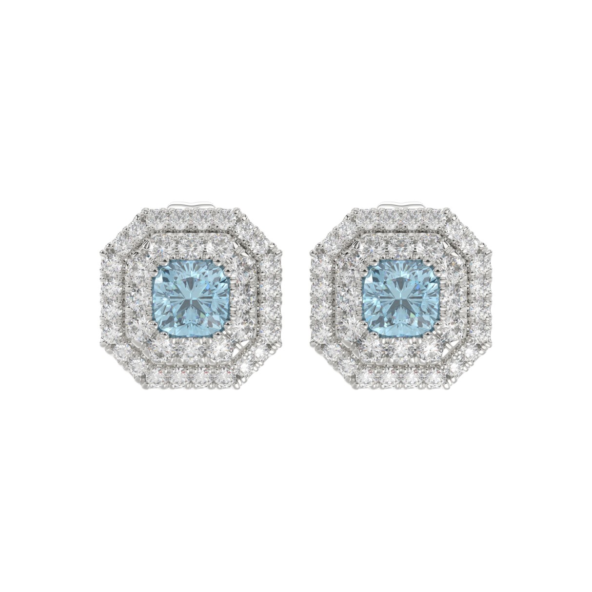 14K WHITE GOLD 1 1/2CT ROUND/BLUE CUSHION DIAMOND LADIES EARRING - Image 1