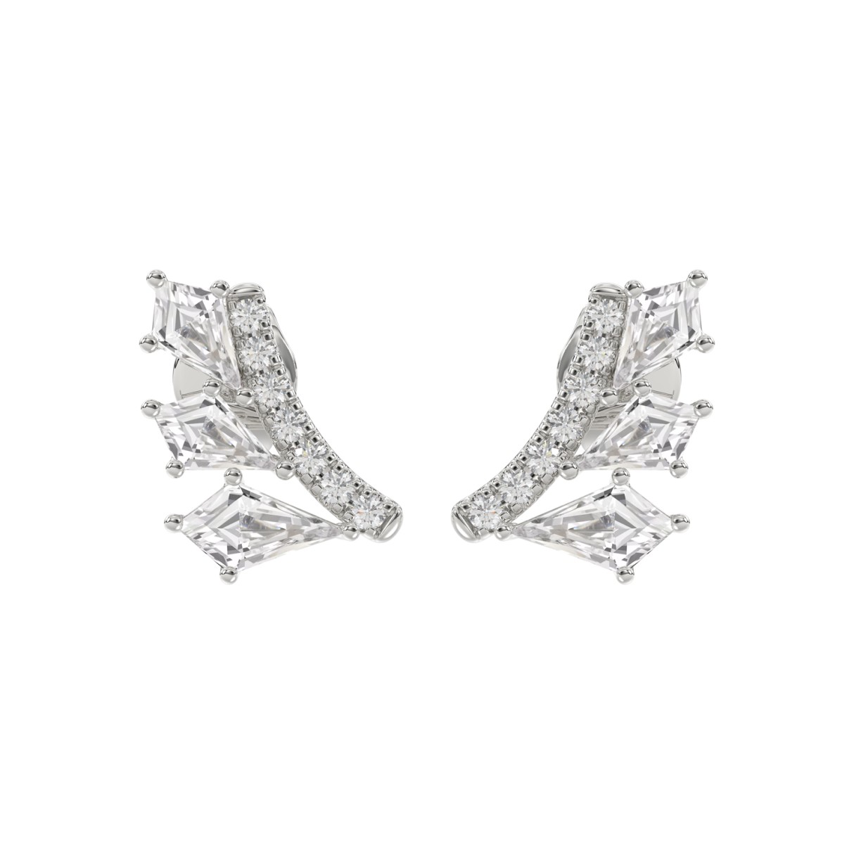 14K WHITE GOLD 1 1/2CT ROUND/KITE STEP CUT DIAMOND LADIES EARRINGS - Image 1