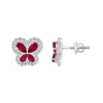 14K WHITE GOLD 1 1/2CT ROUND/RUBY DIAMOND LADIES EARRINGS (PEAR RUBY DIAMOND 8 STONE) - Image 3