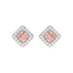 14K WHITE GOLD 1 1/4CT ROUND/CUSHION DIAMOND LADIES EARRING (CENTER STONE PINK CUSHION DIAMOND 1.00CT)