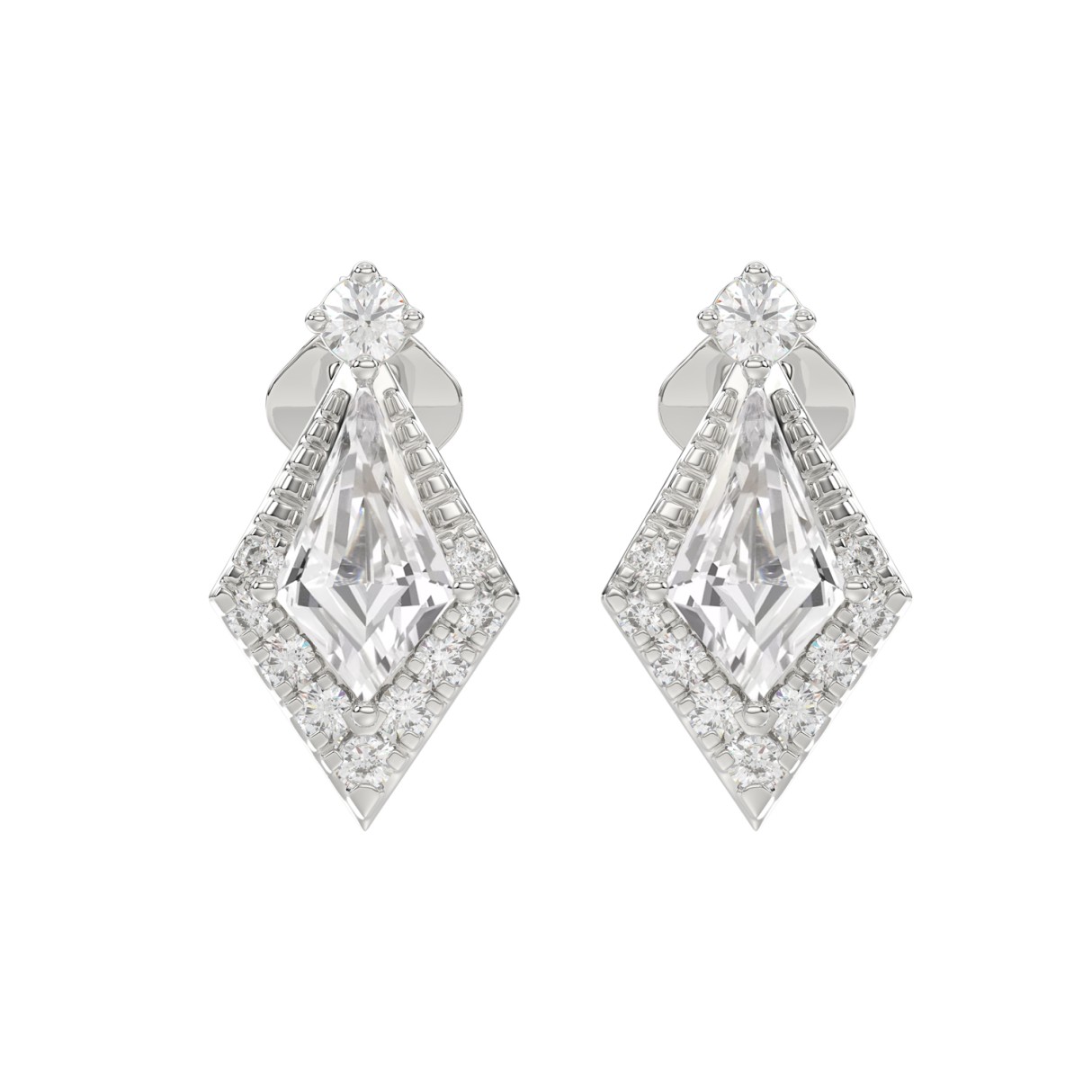 14K WHITE GOLD 1 1/4CT ROUND/KITE STEP CUT DIAMOND LADIES EARRINGS - Image 1