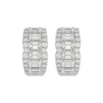 14K WHITE GOLD 1 3/4CT ROUND/EMERALD DIAMOND HOOP EARRINGS