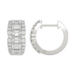 14K WHITE GOLD 1 3/4CT ROUND/EMERALD DIAMOND HOOP EARRINGS - Image 2