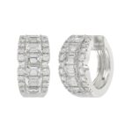 14K WHITE GOLD 1 3/4CT ROUND/EMERALD DIAMOND HOOP EARRINGS - Image 3