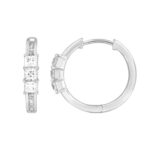 14K WHITE GOLD 1.00CT ROUND/PRINCESS DIAMOND HOOPS EARRING - Image 2