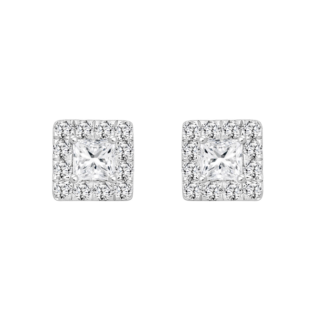 14K WHITE GOLD 1.00CT ROUND/PRINCESS DIAMOND LADIES EARRINGS - Image 1