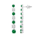 14K WHITE GOLD 3.00CT ROUND DIAMOND LADIES EARRINGS (GREEN EMERALD ROUND 2 1/5CT) - Image 2