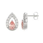 14K WHITE GOLD CRAFTED WITH 18K YELLOW GOLD BACK PLATE 1 1/2CT ROUND/PINK PEAR DIAMOND LADIES EARRINGS - Image 2