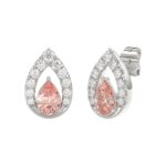 14K WHITE GOLD CRAFTED WITH 18K YELLOW GOLD BACK PLATE 1 1/2CT ROUND/PINK PEAR DIAMOND LADIES EARRINGS - Image 3