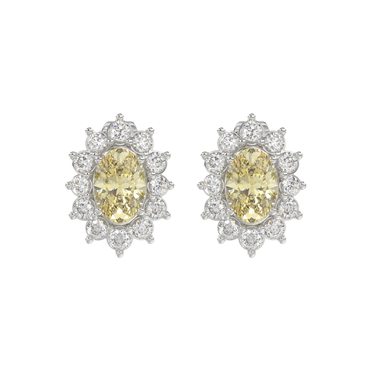 14K WHITE GOLD CRAFTED WITH 18K YELLOW GOLD BACK PLATE 1 1/2CT ROUND/YELLOW OVAL DIAMOND LADIES EARRINGS - Image 1