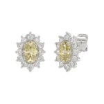 14K WHITE GOLD CRAFTED WITH 18K YELLOW GOLD BACK PLATE 1 1/2CT ROUND/YELLOW OVAL DIAMOND LADIES EARRINGS - Image 3
