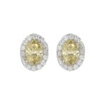 14K WHITE GOLD CRAFTED WITH 18K YELLOW GOLD BACK PLATE 1 1/4CT ROUND/YELLOW OVAL DIAMOND LADIES EARRINGS