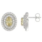 14K WHITE GOLD CRAFTED WITH 18K YELLOW GOLD BACK PLATE 1 3/4CT ROUND/YELLOW OVAL DIAMOND LADIES EARRINGS - Image 2