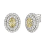 14K WHITE GOLD CRAFTED WITH 18K YELLOW GOLD BACK PLATE 1 3/4CT ROUND/YELLOW OVAL DIAMOND LADIES EARRINGS - Image 3