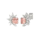 14K WHITE GOLD CRAFTED WITH 18K YELLOW GOLD BACK PLATE 1/10CT ROUND/PINK CUSHION DIAMOND LADIES EARRINGS - Image 3