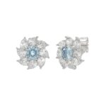 14K WHITE GOLD CRAFTED WITH 18K YELLOW GOLD BACK PLATE 2 5/8CT PEAR/BLUE CUSHION DIAMOND LADIES EARRINGS - Image 3