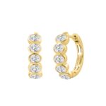 14K YELLOW GOLD 1 1/2CT OVAL DIAMOND HOOP EARRINGS - Image 3