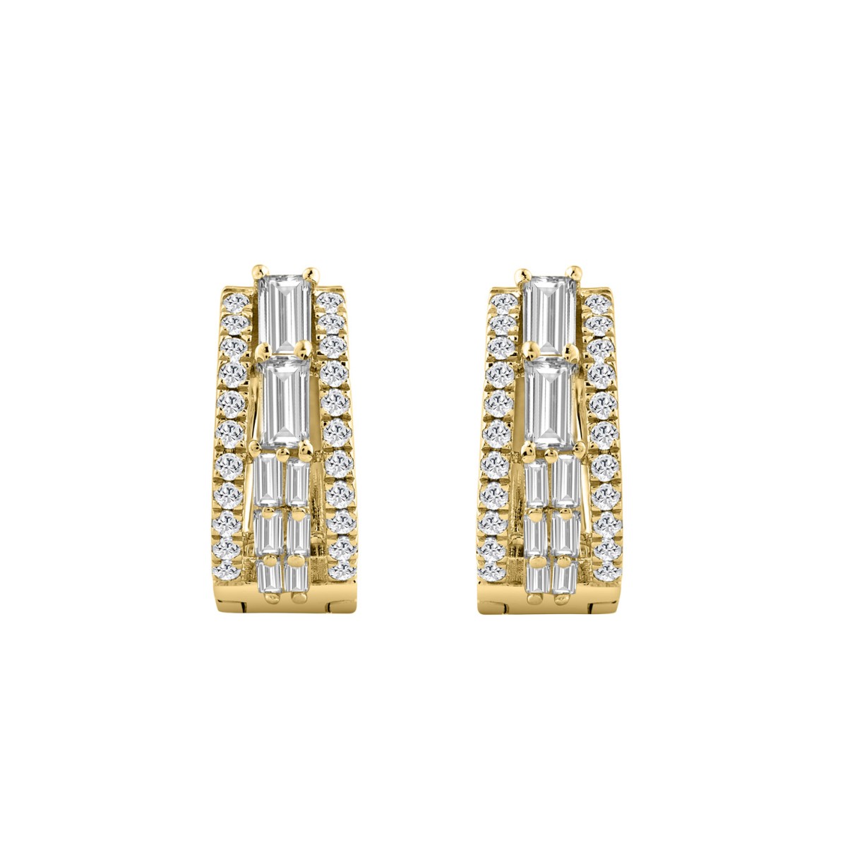14K YELLOW GOLD 1.00CT ROUND/BAGUETTE DIAMOND LADIES EARRINGS - Image 1