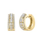 14K YELLOW GOLD 1.00CT ROUND/BAGUETTE DIAMOND LADIES EARRINGS - Image 3