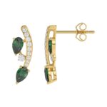 14K YELLOW GOLD 1.00CT ROUND/PEAR DIAMOND LADIES EARRINGS (PEAR EMERALD DIAMOND 7/8CT) - Image 2