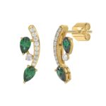 14K YELLOW GOLD 1.00CT ROUND/PEAR DIAMOND LADIES EARRINGS (PEAR EMERALD DIAMOND 7/8CT) - Image 3