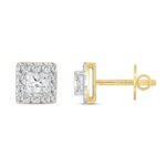 14K YELLOW GOLD 1.00CT ROUND/PRINCESS DIAMOND LADIES EARRINGS - Image 2