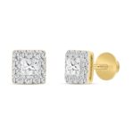 14K YELLOW GOLD 1.00CT ROUND/PRINCESS DIAMOND LADIES EARRINGS - Image 3