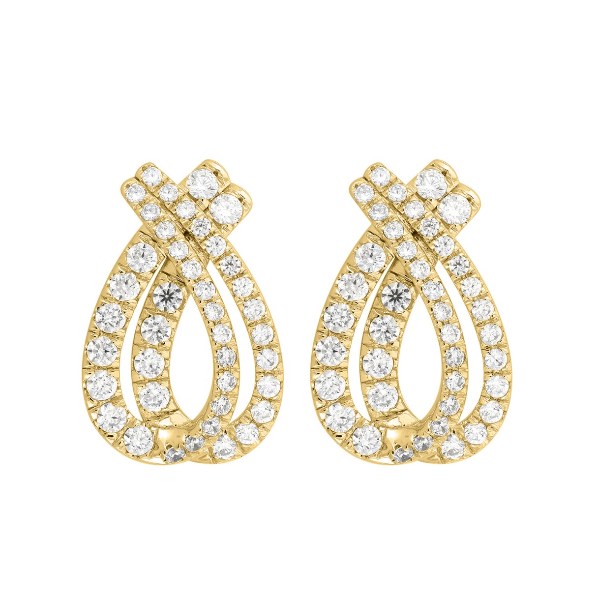 14K YELLOW GOLD 2CT ROUND DIAMOND LADIES EARRINGS - Image 1