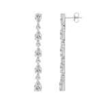 18K WHITE GOLD 6 1/4CT ROUND/PEAR DIAMOND LADIES LINEAR EARRINGS - Image 2