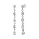 18K WHITE GOLD 6 1/4CT ROUND/PEAR DIAMOND LADIES LINEAR EARRINGS - Image 3