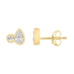 3/4CT Yellow Gold 10K Collection Linked Hearts Two-Stone Diamond Stud Ladies Earrings Round & Pear Cut Diamond (Color F-G -Clarity VS1/VS2) - Image 2