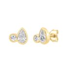 3/4CT Yellow Gold 10K Collection Linked Hearts Two-Stone Diamond Stud Ladies Earrings Round & Pear Cut Diamond (Color F-G -Clarity VS1/VS2) - Image 3