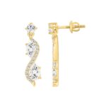 LADIES EARRINGS 1 1/2CT ROUND/PEAR DIAMOND 14K YELLOW GOLD - Image 2