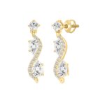 LADIES EARRINGS 1 1/2CT ROUND/PEAR DIAMOND 14K YELLOW GOLD - Image 3