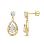 LADIES EARRINGS 1 1/2CT ROUND/PEAR DIAMOND 14K YELLOW GOLD - Image 2