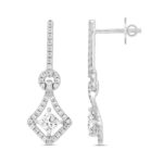 LADIES EARRINGS 1 1/3CT ROUND/PRINCESS DIAMOND 14K WHITE GOLD - Image 3