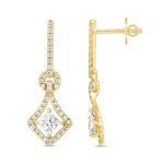 LADIES EARRINGS 1 1/3CT ROUND/PRINCESS DIAMOND 14K YELLOW GOLD - Image 3
