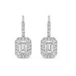 LADIES EARRINGS 1 1/4CT ROUND/EMERALD DIAMOND 14K WHITE GOLD