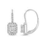 LADIES EARRINGS 1 1/4CT ROUND/EMERALD DIAMOND 14K WHITE GOLD - Image 2