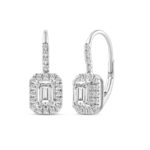 LADIES EARRINGS 1 1/4CT ROUND/EMERALD DIAMOND 14K WHITE GOLD - Image 3