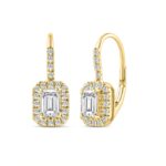 LADIES EARRINGS 1 1/4CT ROUND/EMERALD DIAMOND 14K YELLOW GOLD - Image 3
