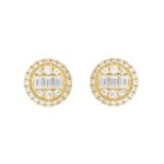 LADIES EARRINGS 1 1/4CT ROUND/EMERALD DIAMOND 14K YELLOW GOLD