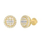 LADIES EARRINGS 1 1/4CT ROUND/EMERALD DIAMOND 14K YELLOW GOLD - Image 3