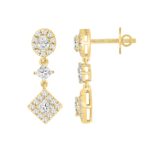 LADIES EARRINGS 1 3/4CT ROUND/OVAL/PRINCESS DIAMOND 14K YELLOW GOLD - Image 2